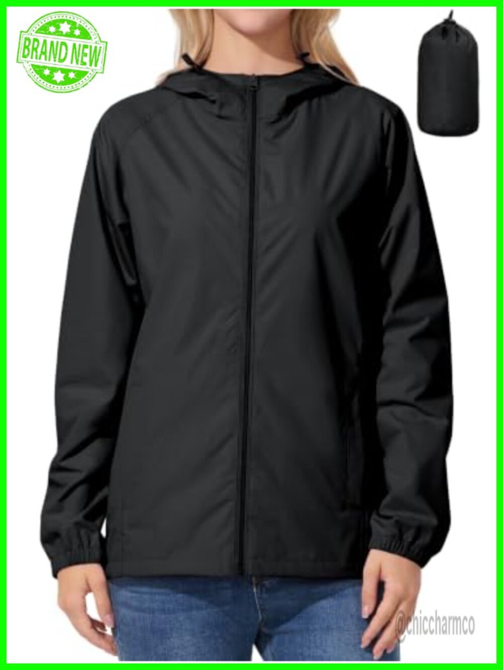 Womens Waterproof Lightweight Packable Rain Jacket Windproof Hooded